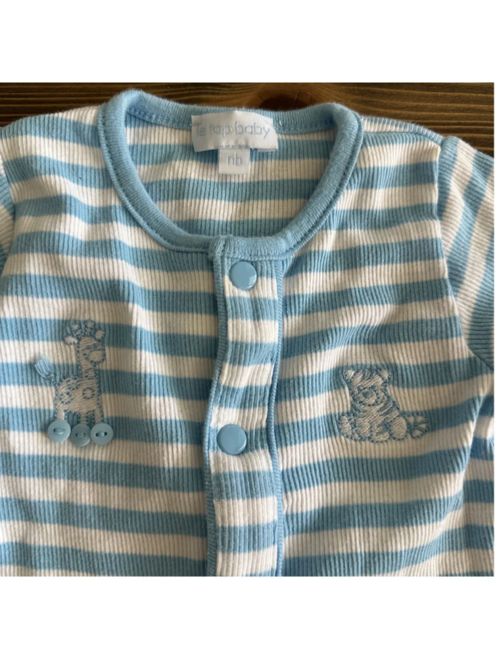 Le Top Newborn Blue White Stripe One Piece Romper Giraffe Bear 100% Cotton